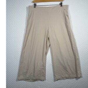 dash Linen Blend Wide Leg Cropped Pants Womens L Tan Breathable Elastic Waist